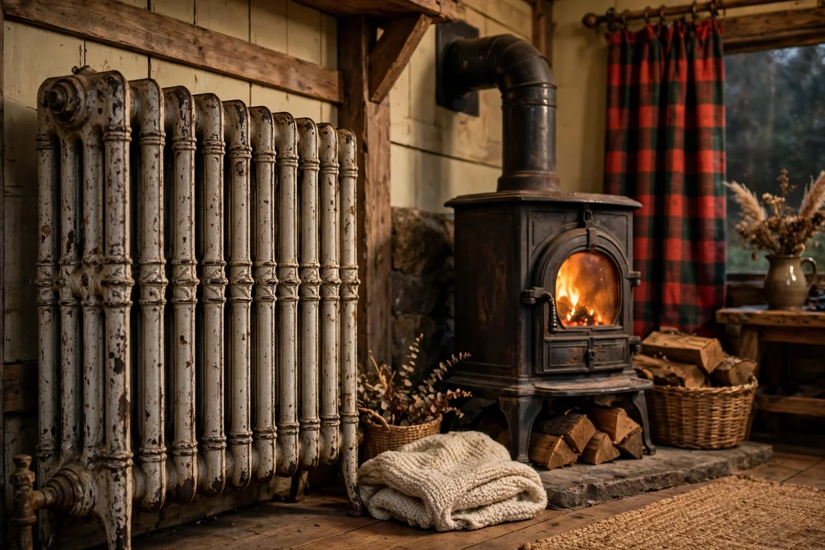 Cast iron radiator in a Clayton living room