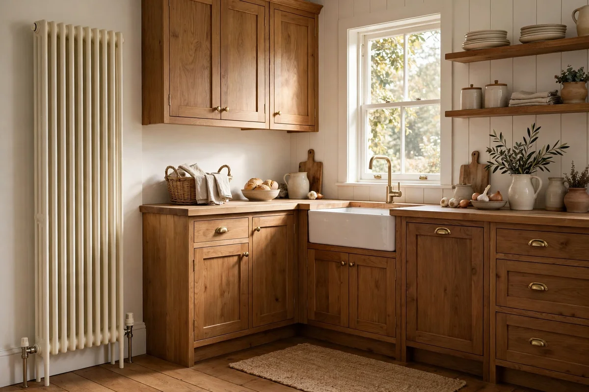 Column radiator in a Milford kitchen