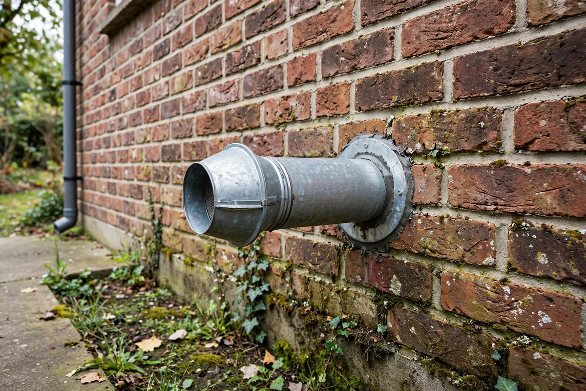 Boiler flue vent passing through an exterior brick wall